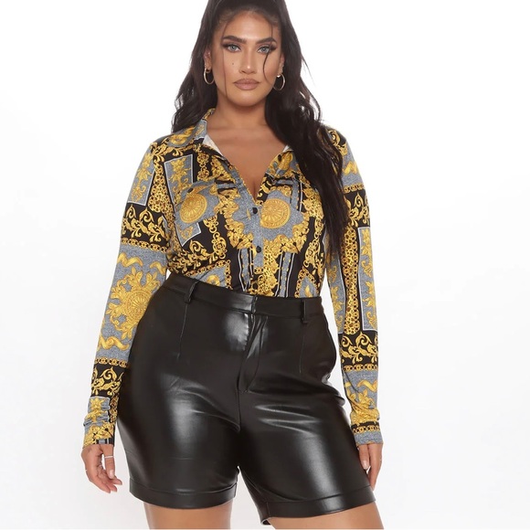 NWT GOLD & BLACK BUTTON UP - Picture 2 of 9
